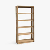 Rattan Bookcase Open Wood Bookshelf with Woven Side Panels
