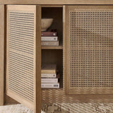 6-Tier Bookcase with Rattan Cabinet Doors and Adjustable Shelves