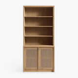 6-Tier Bookcase with Rattan Cabinet Doors and Adjustable Shelves