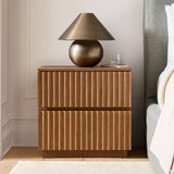 Fluted Nightstand Bedside Table with 2 Drawers for Bedroom
