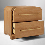 Modern Curved Nightstand with 2 Drawers and Brass Handles