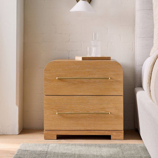 Modern Curved Nightstand with 2 Drawers and Brass Handles