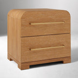 Modern Curved Nightstand with 2 Drawers and Brass Handles