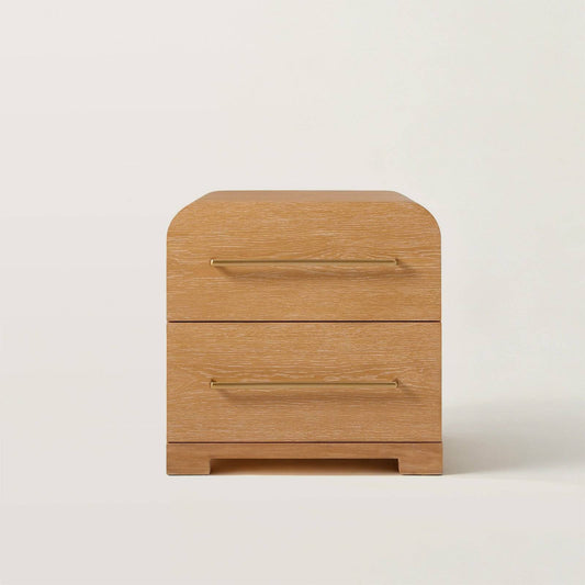 Modern Curved Nightstand with 2 Drawers and Brass Handles