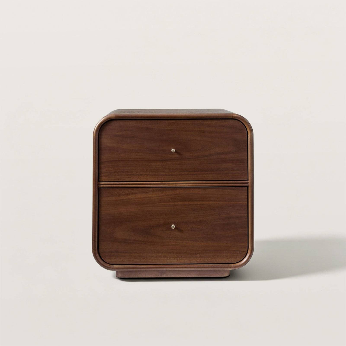 Mid-Century Curved Walnut Nightstand with 2 Drawers