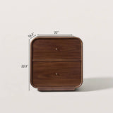 Mid-Century Curved Walnut Nightstand with 2 Drawers