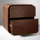 Mid-Century Curved Walnut Nightstand with 2 Drawers