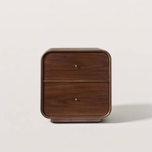 Mid-Century Curved Walnut Nightstand with 2 Drawers
