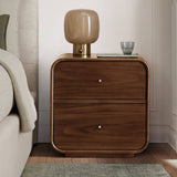 Mid-Century Curved Walnut Nightstand with 2 Drawers