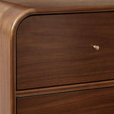 Mid-Century Curved Walnut Nightstand with 2 Drawers
