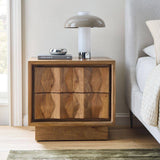 2-Drawer Nightstand for Bedroom with Carved Wave Front