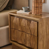 2-Drawer Nightstand for Bedroom with Carved Wave Front