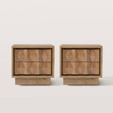2-Drawer Nightstand for Bedroom with Carved Wave Front