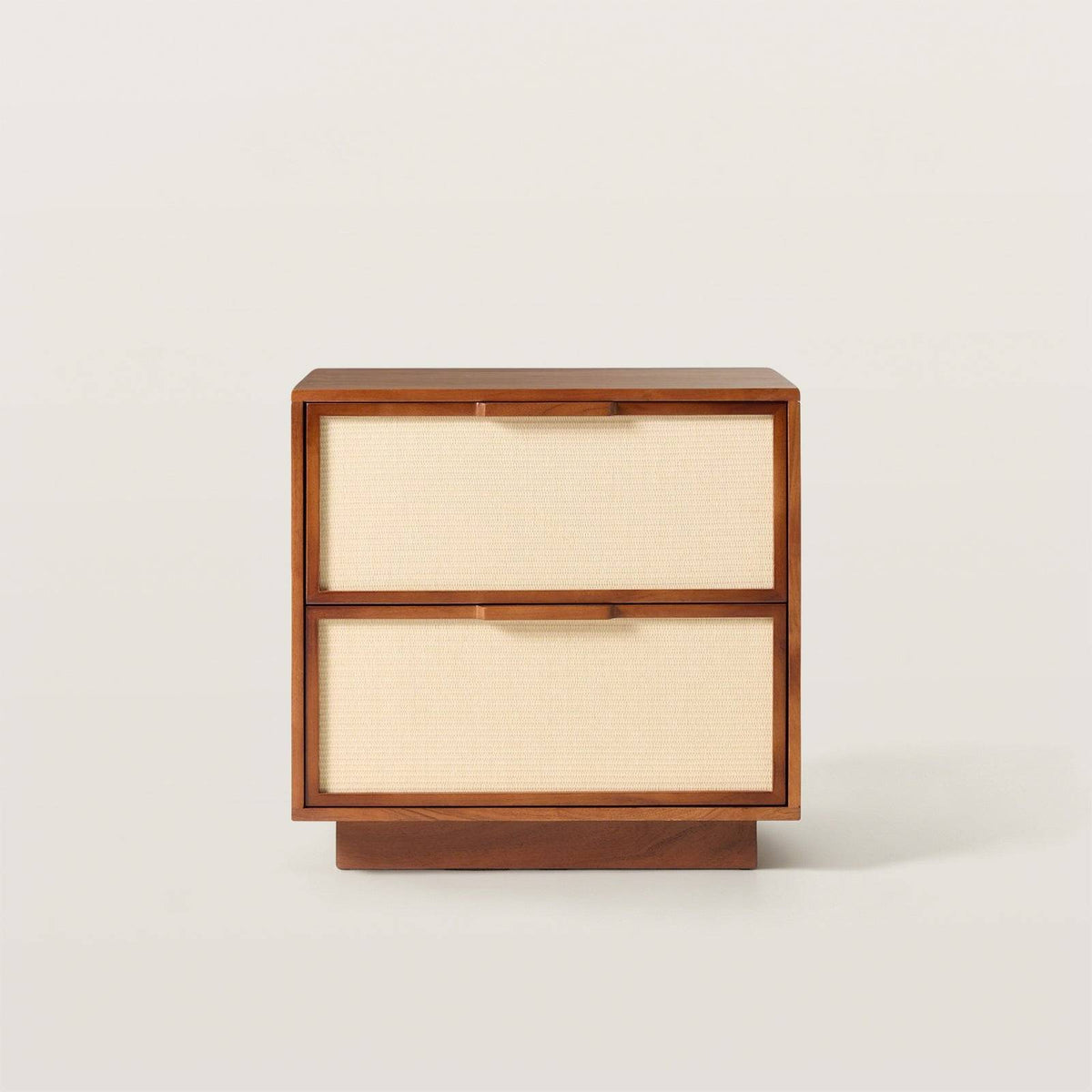 Mid-Century Wood Nightstand with Rattan Drawer Fronts