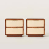 Mid-Century Wood Nightstand with Rattan Drawer Fronts