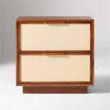 Mid-Century Wood Nightstand with Rattan Drawer Fronts
