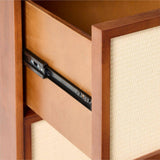 Mid-Century Wood Nightstand with Rattan Drawer Fronts