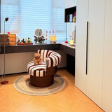 Retro Striped Swivel Armchair with Curved Backrest and Wood Base