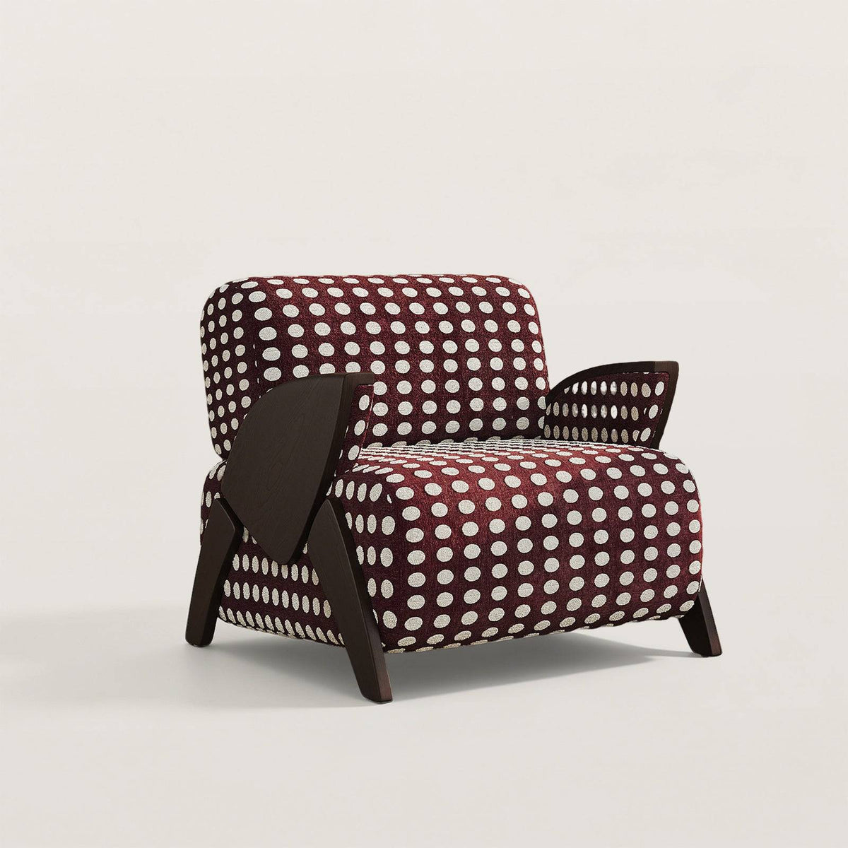 Upholstered Mid-Century Armchair with White Polka Dot