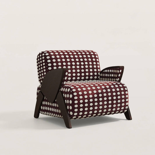 Upholstered Mid-Century Armchair with White Polka Dot