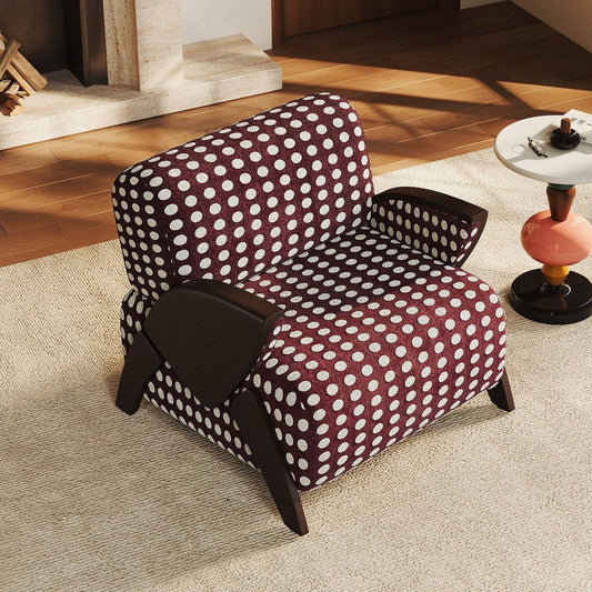 Upholstered Mid-Century Armchair with White Polka Dot