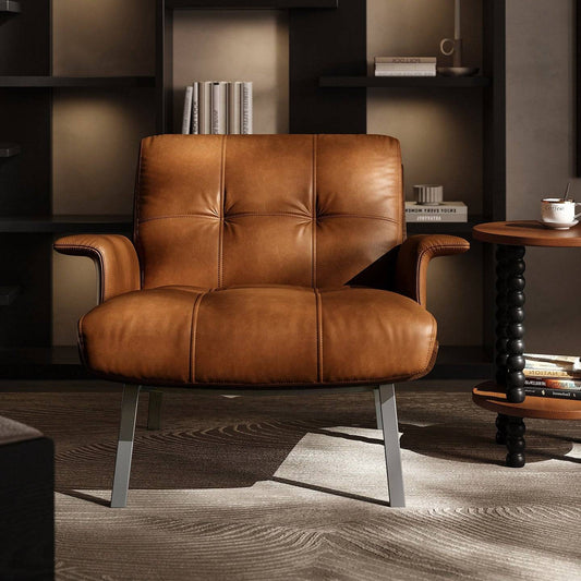 Mid-Century Leather Armchair Lounge Chair with Ottoman