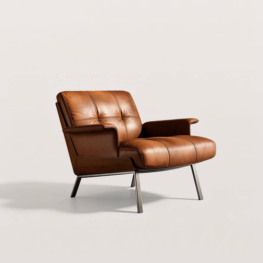 Mid-Century Leather Armchair Lounge Chair with Ottoman