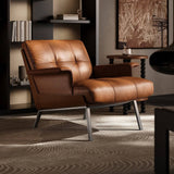 Mid-Century Leather Armchair Lounge Chair with Ottoman