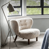 Mid-Century Teddy Fleece Lounge Chair Set with Wood Legs