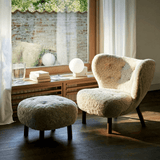 Mid-Century Teddy Fleece Lounge Chair Set with Wood Legs