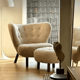 Mid-Century Teddy Fleece Lounge Chair Set with Wood Legs