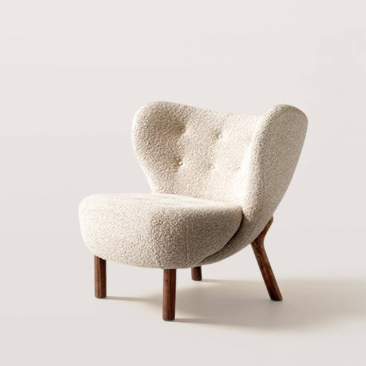 Mid-Century Teddy Fleece Lounge Chair Set with Wood Legs