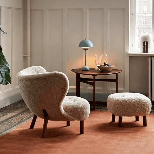 Mid-Century Teddy Fleece Lounge Chair Set with Wood Legs