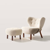 Mid-Century Teddy Fleece Lounge Chair Set with Wood Legs