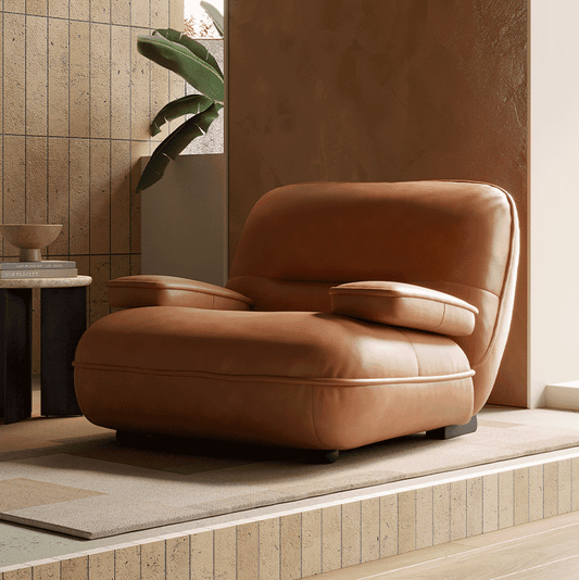 Curved Leather Lounge Chair with Armrests for Living Room