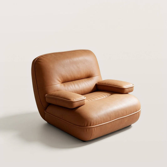 Curved Leather Lounge Chair with Armrests for Living Room