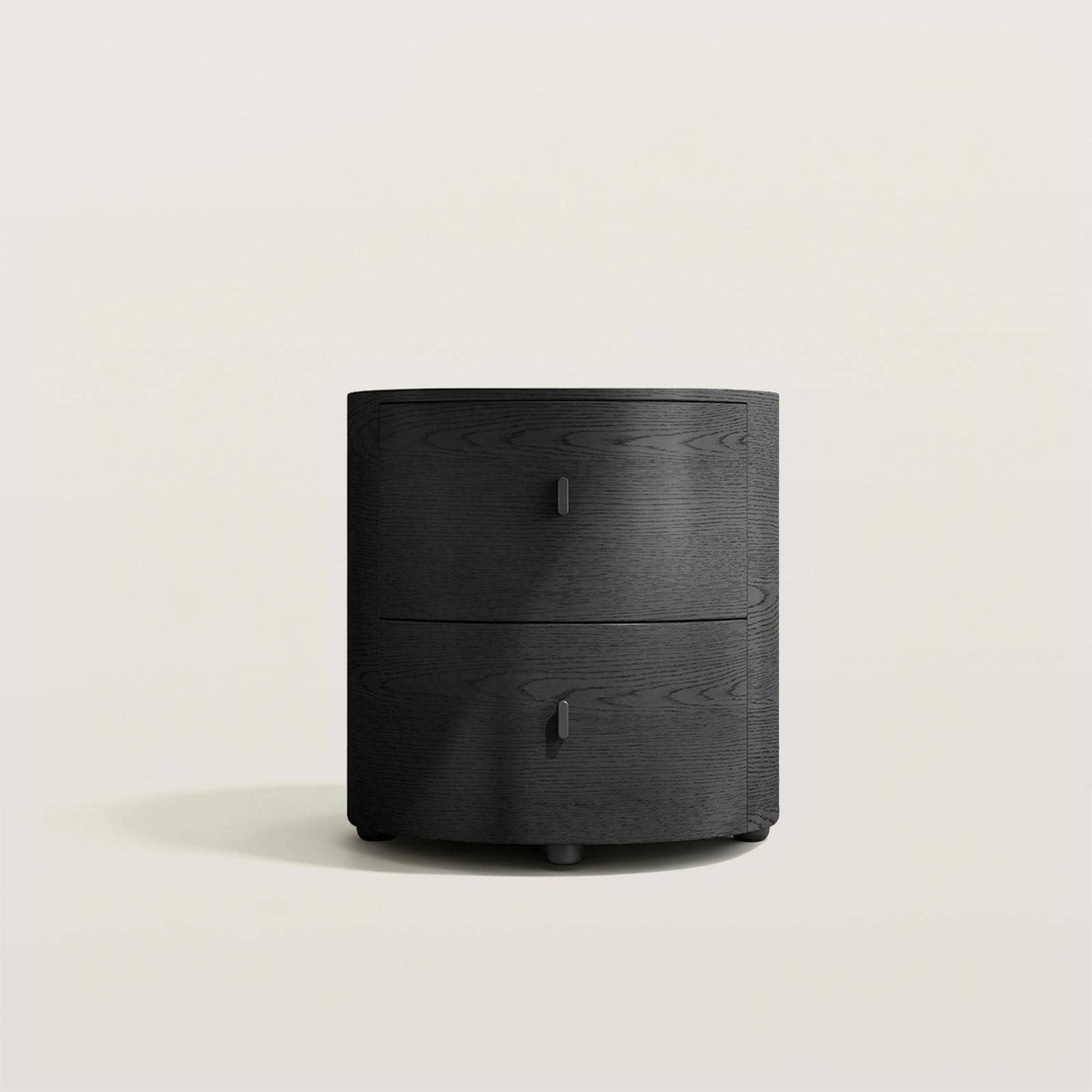 Black Round Nightstand with 2 Drawers for Bedroom