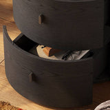 Black Round Nightstand with 2 Drawers for Bedroom