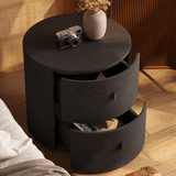 Black Round Nightstand with 2 Drawers for Bedroom