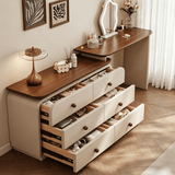 Extendable Cream Makeup Vanity with 6-Drawer Dresser