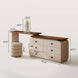 Extendable Cream Makeup Vanity with 6-Drawer Dresser