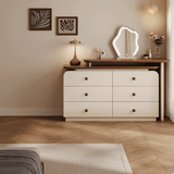 Extendable Cream Makeup Vanity with 6-Drawer Dresser