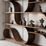 Asymmetrical Curved Wood Display Shelf for Home Decors