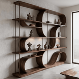 Asymmetrical Curved Wood Display Shelf for Home Decors
