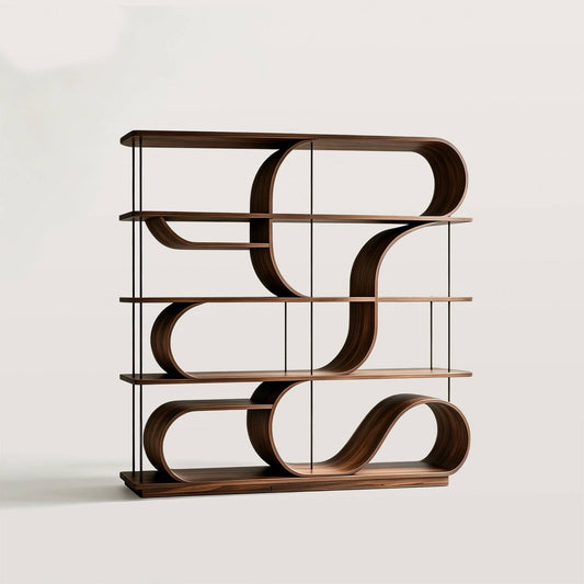Asymmetrical Curved Wood Display Shelf for Home Decors
