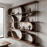 Asymmetrical Curved Wood Display Shelf for Home Decors