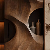 Ash Wood Display Cabinet with 4-Tier Shelving for Storage