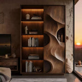 Ash Wood Display Cabinet with 4-Tier Shelving for Storage