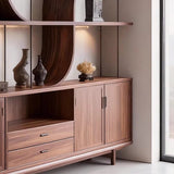Oriental Wave-Curved Wood Display Cabinet with 4 layers