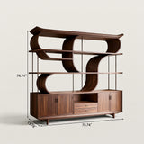 Oriental Wave-Curved Wood Display Cabinet with 4 layers